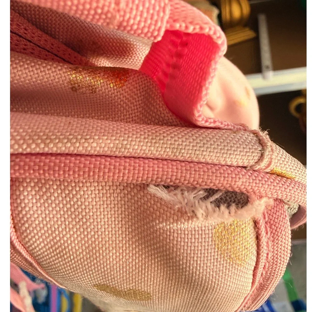 Pottery Barn Kids Mackenzie Pink Gold Heart Backpack School Bag Small 14in